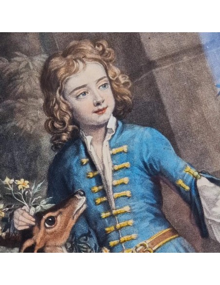 COPPIA RITRATTI BAMBINI CON CERBIATTO E LEVRIERO